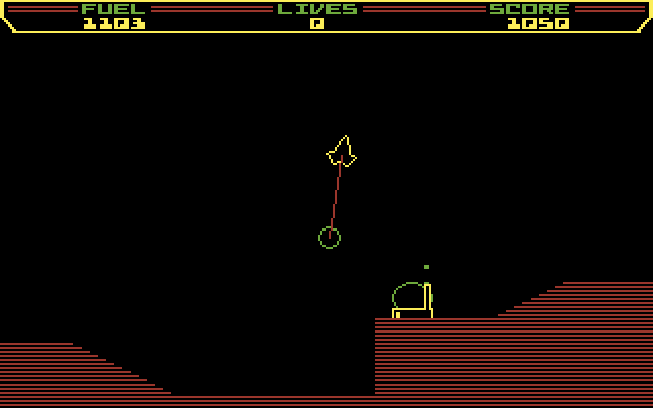 Thrust von 1986 auf dem C64: Zeitlose Grafik, einfache Gesetzmäßigkeiten. (Bild: Firebird)