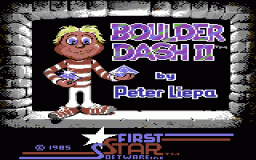 Boulder Dash II: Der Startbildschirm weckt schöne Erinnerungen. Rockford lädt zum Spielen ein. (Bild: First Star Software)