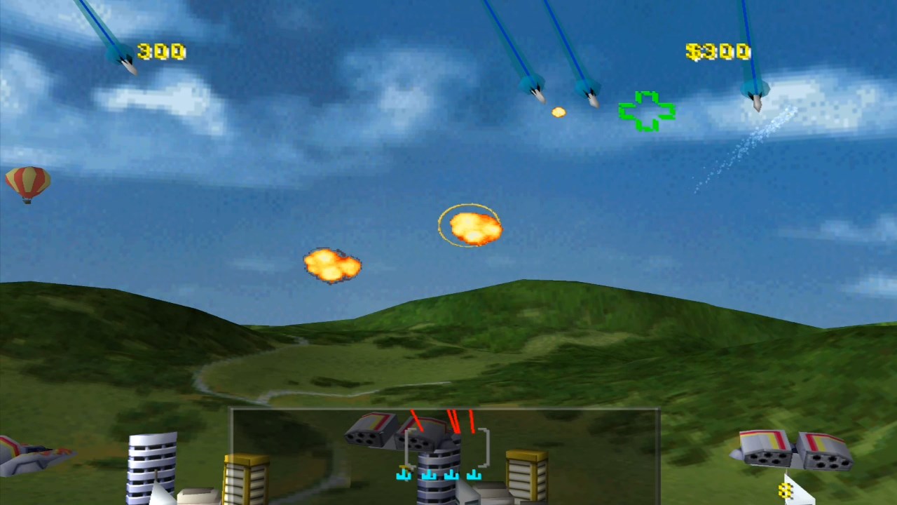 Missile Command auf der PlayStation 1. Raketen im Anflug auf die Erde. (Bild: Atari)