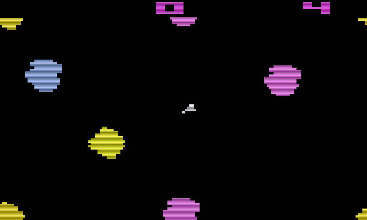 Asteroids auf dem VCS. Schau Dir das Spiel einmal persönlich an, damit Du auch das wunderschöne Flimmern siehst! (Bild: Atari)
