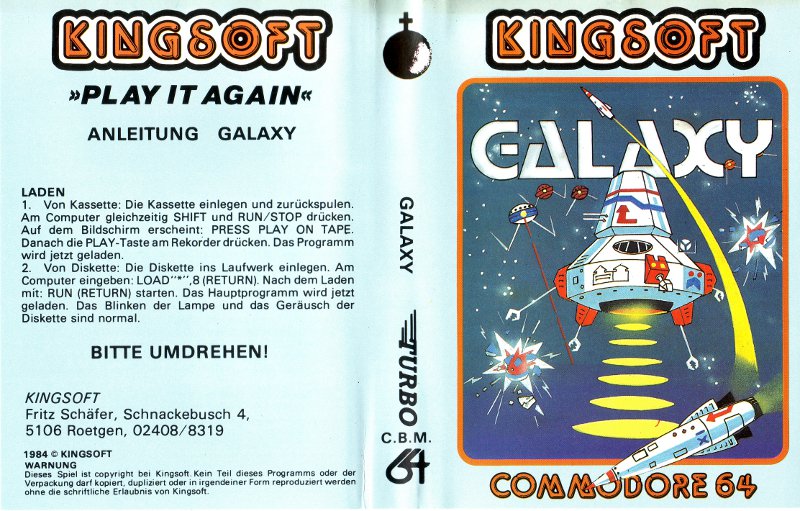 Die Original-Kassettenverpackung zu Galaxy. Das Spiel wurde 1984 für den C64 von Kingsoft vertrieben. (Bild: Kingsoft)