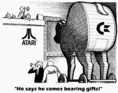 Karikatur aus einer amerikanischen Zeitung über den Kauf von Atari durch Jack Tramiel. (Bild: Atari)