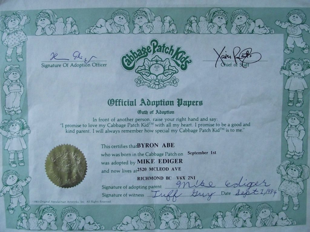 Original-Zertifikat einer Cabbage-Patch-Kids Puppe. (Bild: Torsten Othmer)