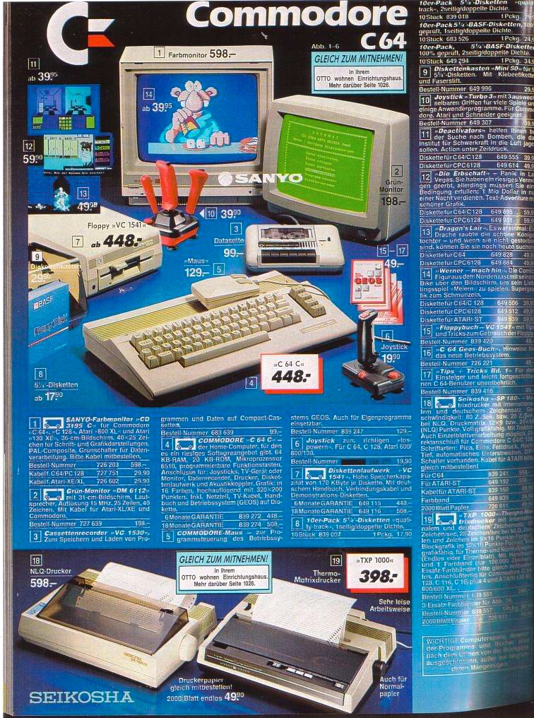 Werbung für den Commodore 64 und passendes Zubehör in einem OTTO-Katalog der 80er Jahre. (Bild: OTTO GmbH & Co KG)