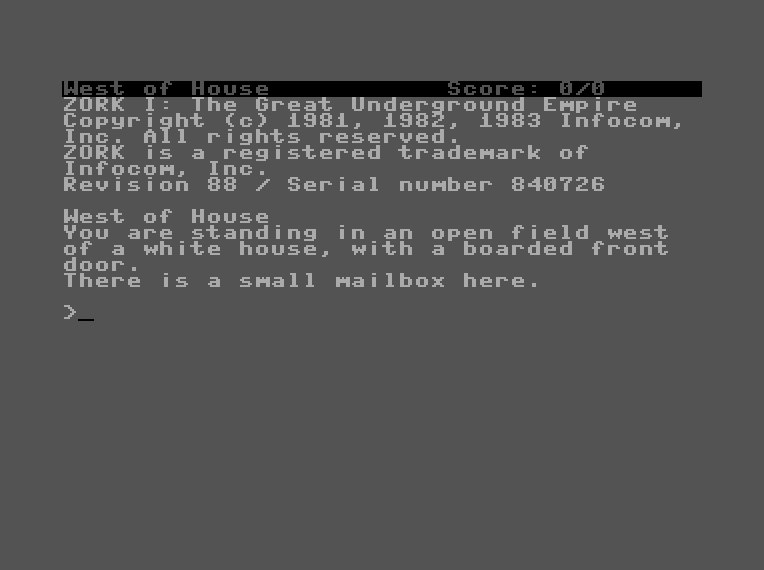 Zork 1 von 1980. (Bild: Infocom, C16)