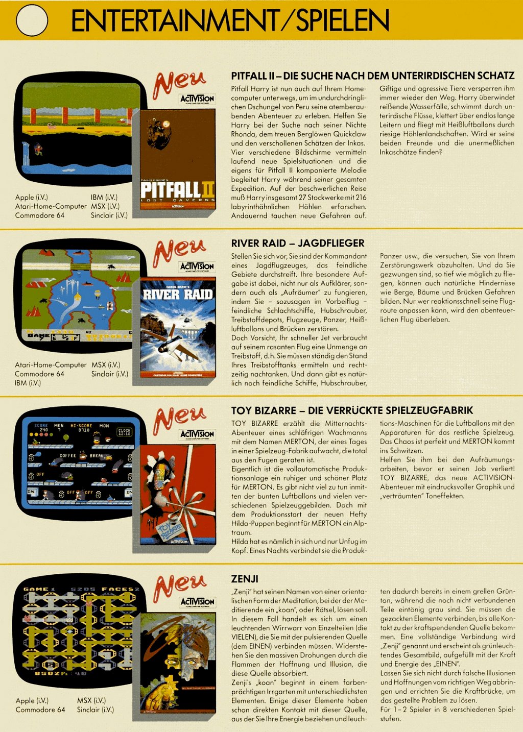 Activision-Werbung: die Planung reichte vom Atari Heimcomputer bis zum PC. (Bild: Markt & Technik Verlag)