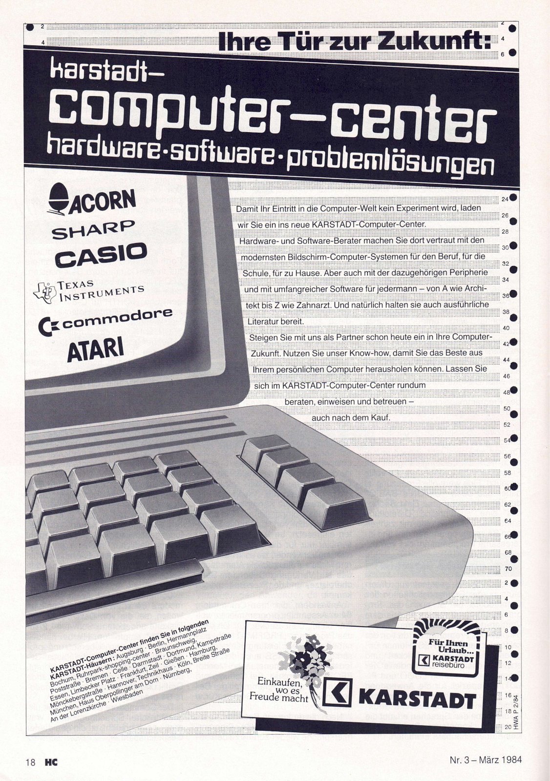 Eine Anzeige von Karstadt in der HC Mein-Homecomputer auf dem März 1984. (Bild: Vogel Verlag)