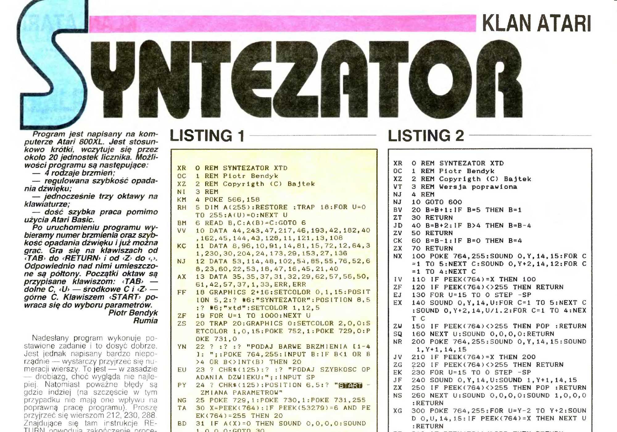 Auszug aus dem polnischen Computer-Magazin "Bajtek", Ausgabe 12/1989, ein Beispiel für ein BASIC-Listing