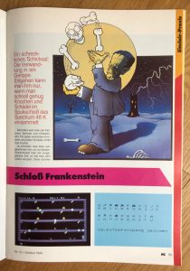 “Schloß Frankenstein” zum Abtippen. Ein Programm für den ZX Spectrum von Oliver Joncker. (Bild: André Eymann)