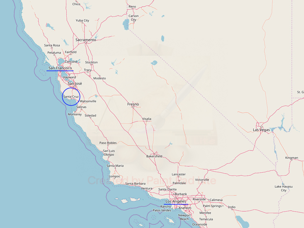 Santa Cruz liegt ca. 2 Autostunden südlich von San Francisco, wenn auf der Küstenstraße fährt. (Bild: OpenStreetMap)