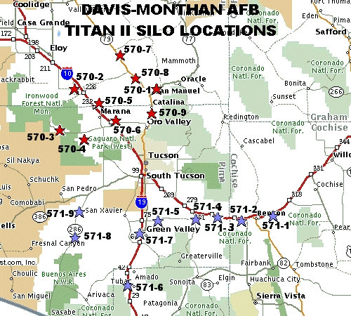 Lageplan der Titan II Missile Silo Locations der US Air Force in South Arziona. (Bild: Guido Frank)
