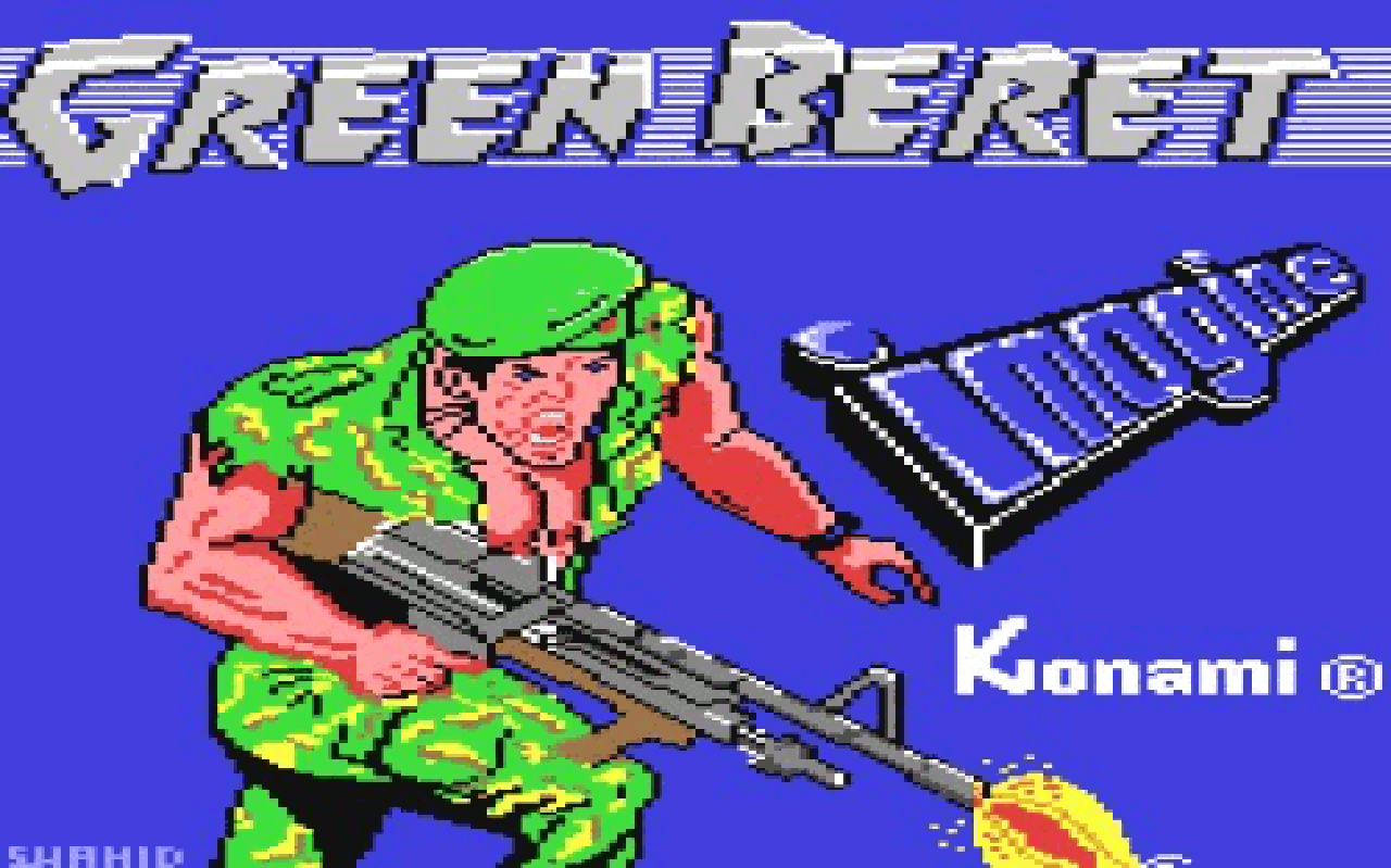 In einer Halbtotalen gibt Imagines Green Beret dem Spieler während des Ladevorgangs Gelegenheit zur Identifikation mit Konamis Arkade-Heroen.