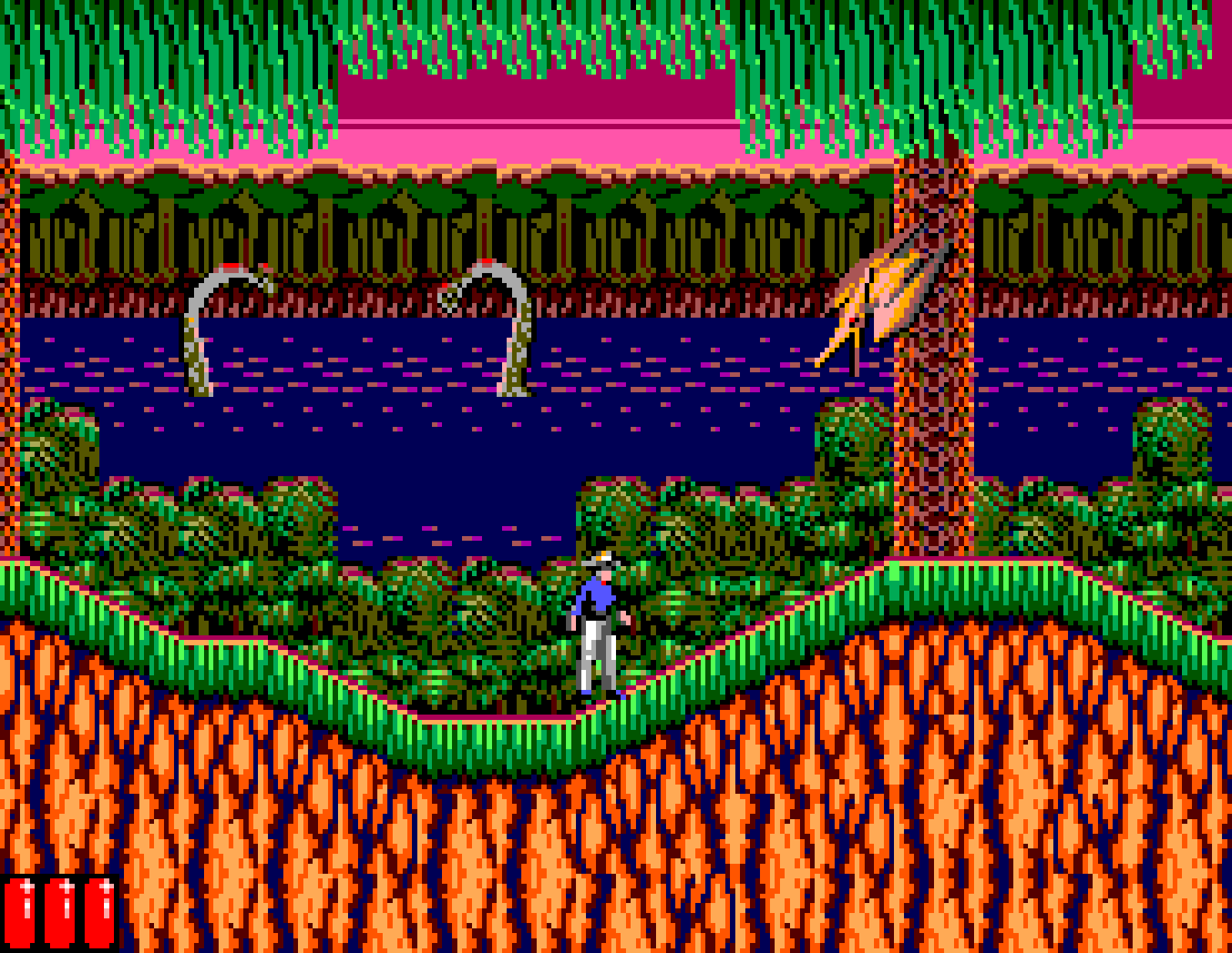 Jurassic Park (SEGA Master System) screenshot: Such a beautiful place. (Bild: MobyGames)