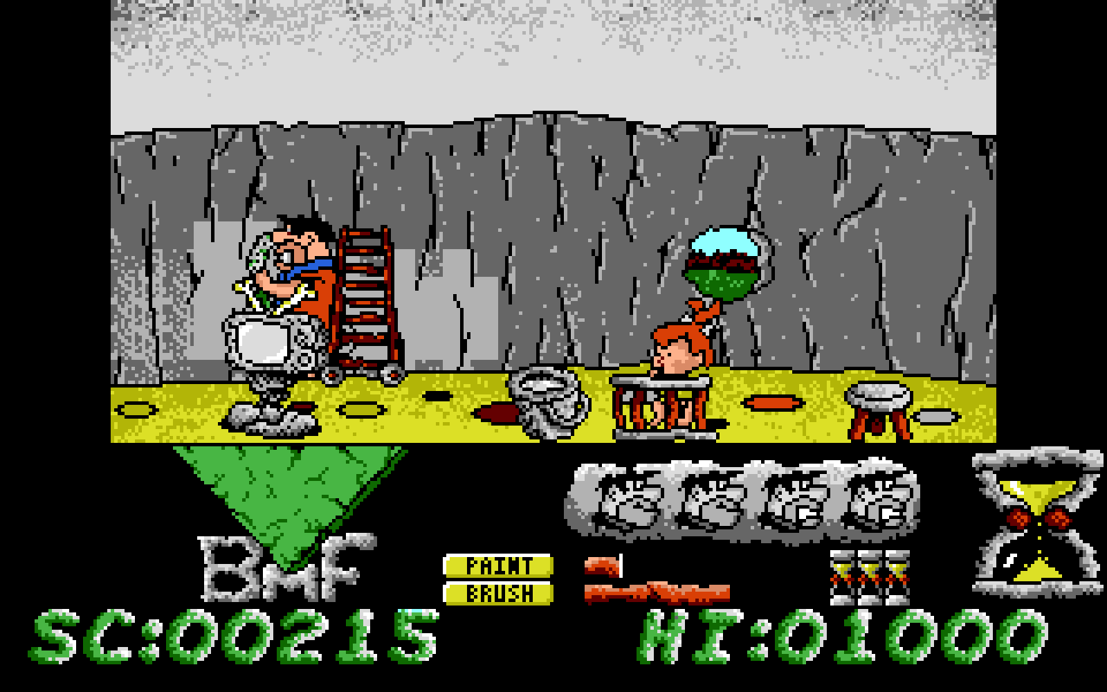 The Flintstones (Atari ST) screenshot: Painting the wall (Bild: MobyGames)