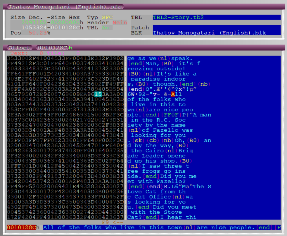 Endlich kann ich die Texte in SnesEdit lesen (eigene Aufnahme)